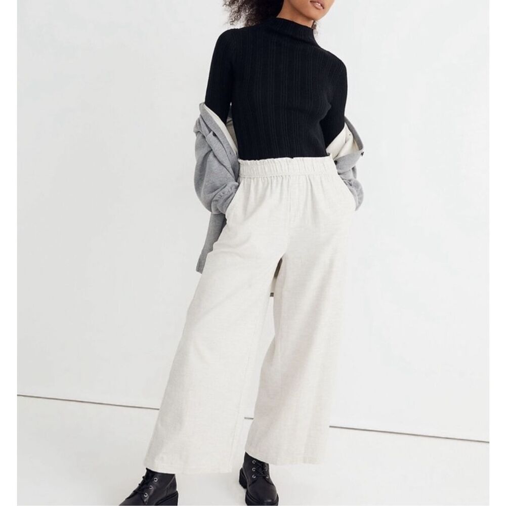 Madewell Pants Medium Melange Grey Corduroy Pull-On Wide-Leg High-Rise Flowy